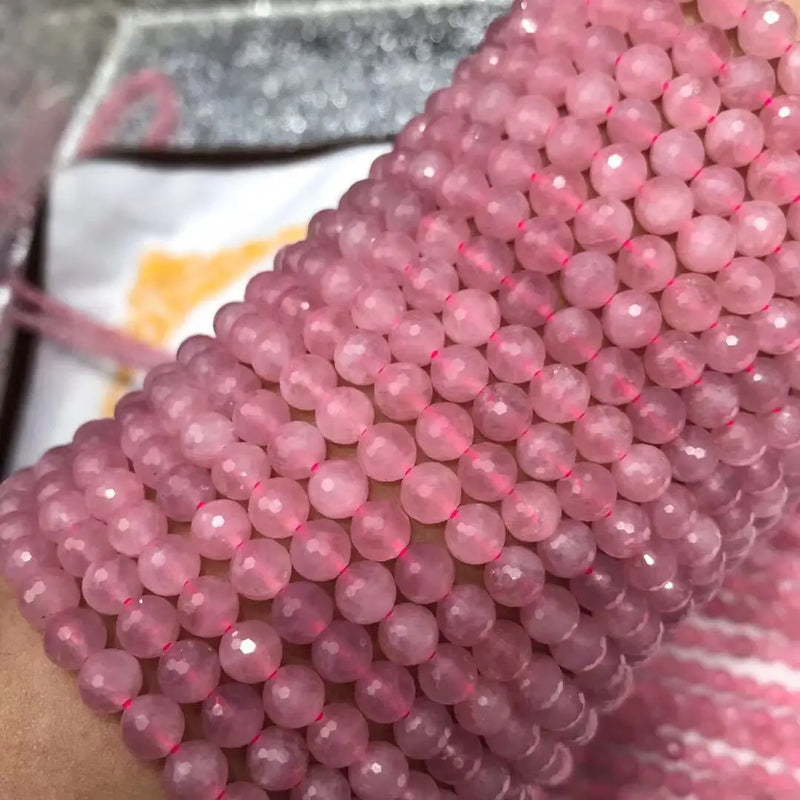 Madagascar Pink Rose Quartz 6/8mm Round Faceted Loose Beads
