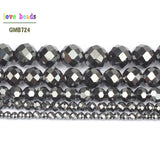 Faceted Hematite Round Loose Stone Beads 15'' 3/4/6/8/10mm