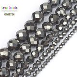 Faceted Hematite Round Loose Stone Beads 15'' 3/4/6/8/10mm