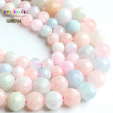 Natural Faceted Morganite Stone Round Beads 7.5'' Strand 6mm 8mm