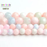 Natural Faceted Morganite Stone Round Beads 7.5'' Strand 6mm 8mm