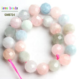 Natural Faceted Morganite Stone Round Beads 7.5'' Strand 6mm 8mm