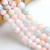Natural Faceted Morganite Stone Round Beads 7.5'' Strand 6mm 8mm