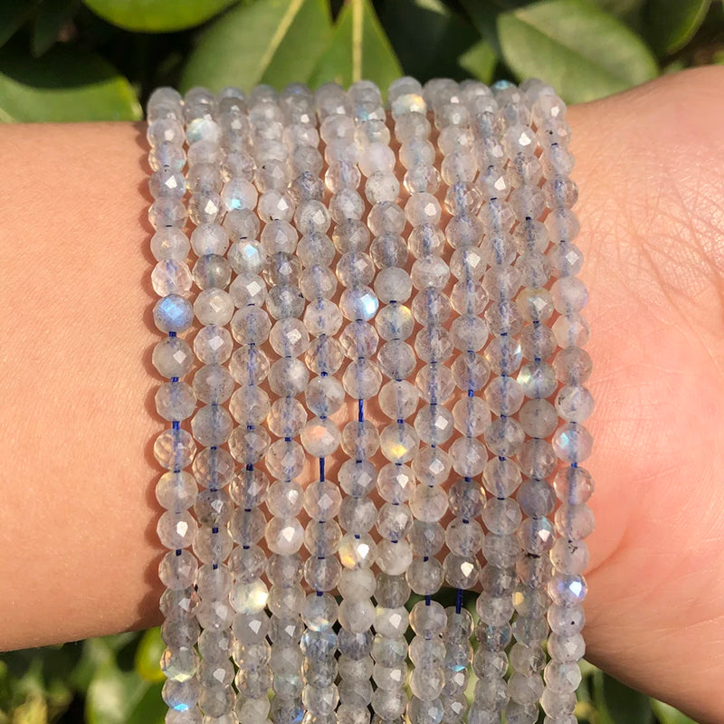 Natural Gray Labradorite Faceted Beads 15'' Tiny Stone Bead
