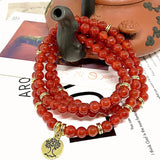 Red Carnelian Stone Beads Pendant Bracelet Necklace Set