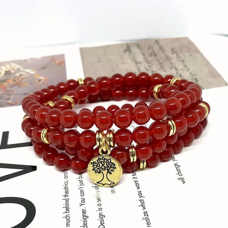 Red Carnelian Stone Beads Pendant Bracelet Necklace Set