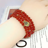 Red Carnelian Stone Beads Pendant Bracelet Necklace Set