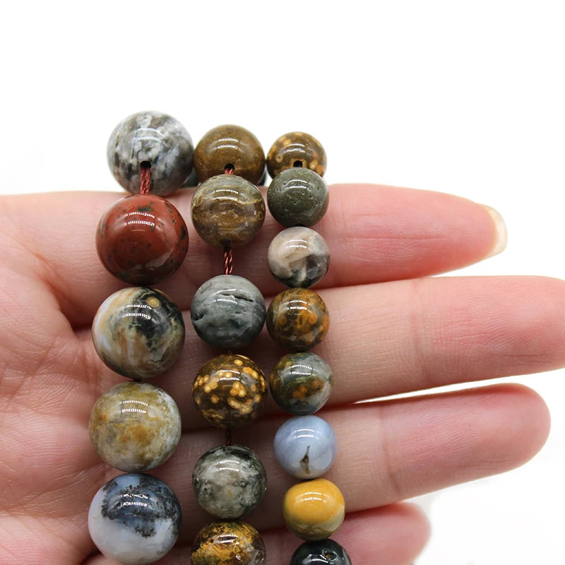 Natural Ocean Jaspers Stone Round Beads for Jewelry Making 15'' Strand