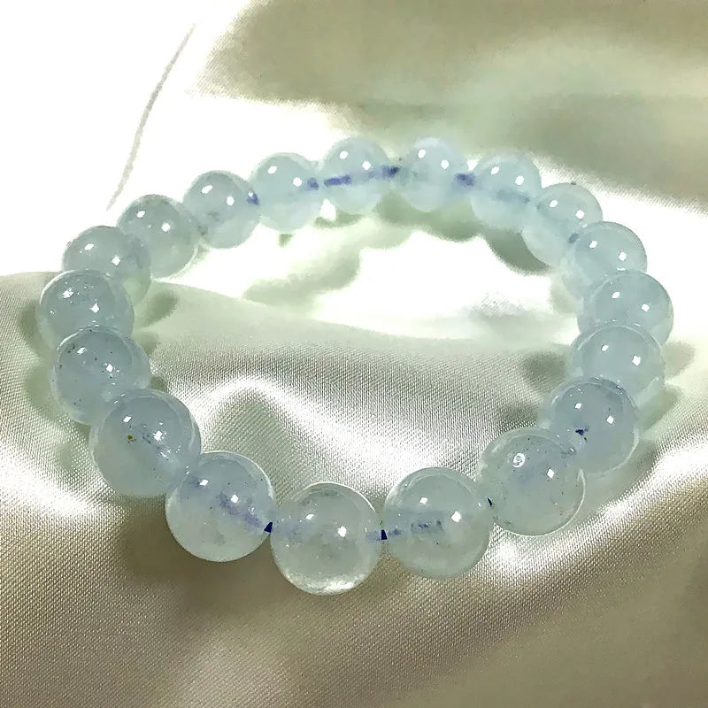 AA Nature Stone Aquamarine Round Beads Bracelet 8-12mm