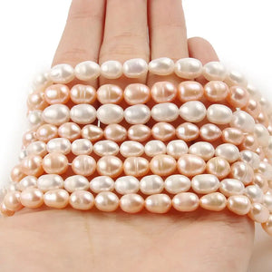 Pink Freshwater Pearls Beads Loose Oval Shape for DIY Necklace 15inch