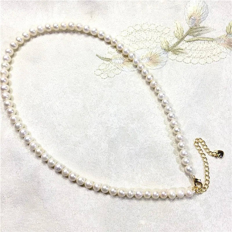 Freshwater Pearl 5-6mm Round Choker Necklace Nature Beads