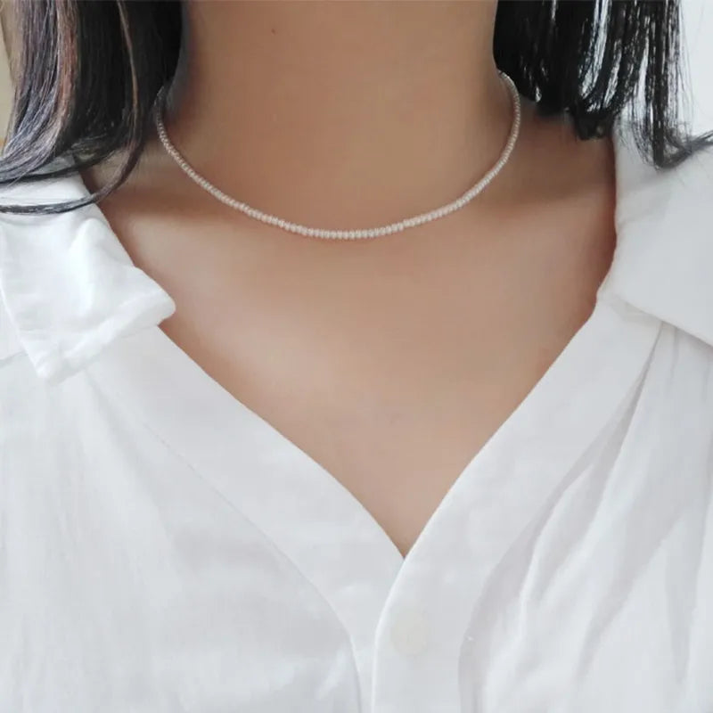 Freshwater Pearl Chocker Necklace 16in White/Pink/Purple Beads 3-4mm