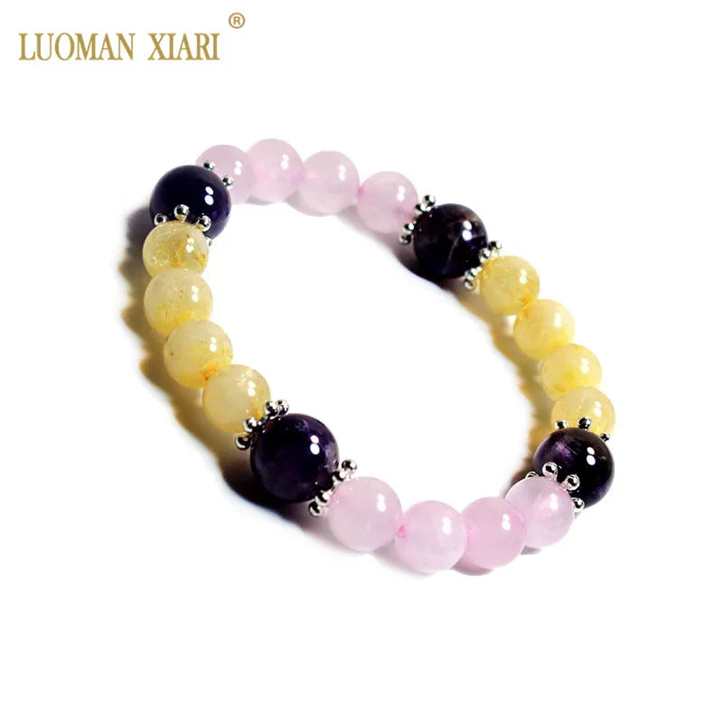 AAA Natural Stone Beads Bracelet - Rose Quartzs, Amethysts, Citrines