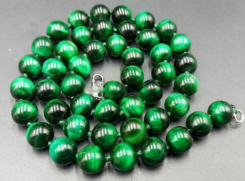10mm Green Tiger's Eye Round Beads Necklace 18inch