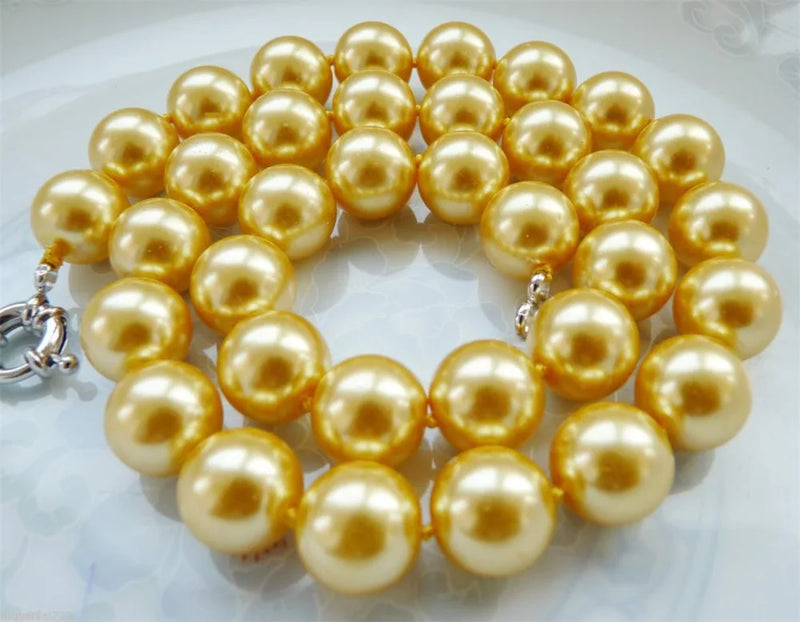 12mm Golden South Sea Shell Pearl Necklace 18''