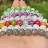 Natural Snow Cracked Quartz Glass Beads Round Spacer for Jewelry Making