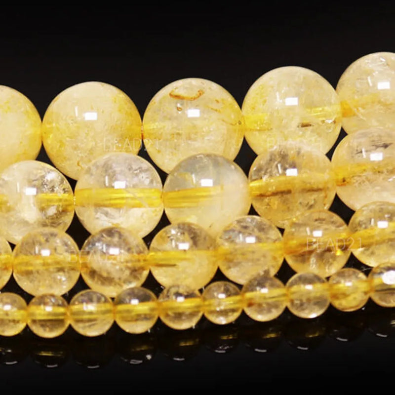 Natural Yellow Citrine Gemstone Beads Round Loose Beads 15''