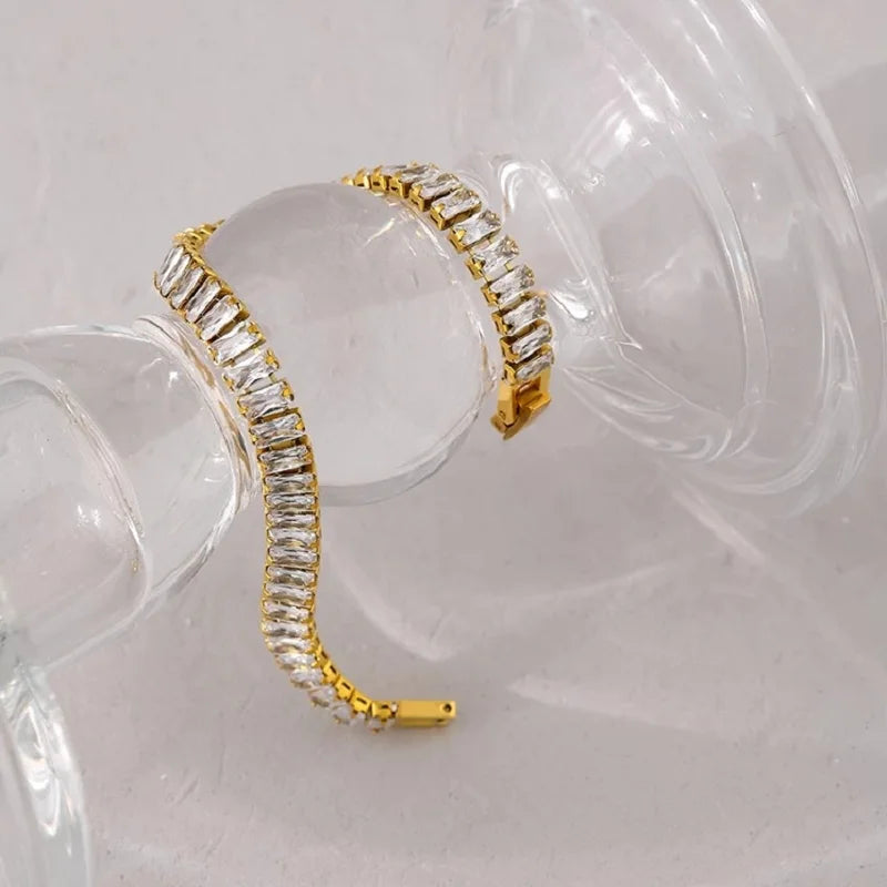 AAA Rectangle Zircon Chain Bracelet for Women Fine Jewelry Kpop