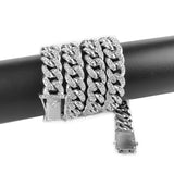 Miami Cuban Link Chain Necklace Rhinestone Iced Out Hip Hop Silver Jewelry