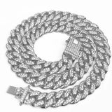 Miami Cuban Link Chain Necklace Rhinestone Iced Out Hip Hop Silver Jewelry