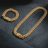 Miami Cuban Link Chain Necklace Rhinestone Iced Out Hip Hop Silver Jewelry