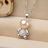 Sterling Silver Freshwater Pearl Bear Pendant Necklace