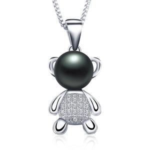 Sterling Silver Freshwater Pearl Bear Pendant Necklace