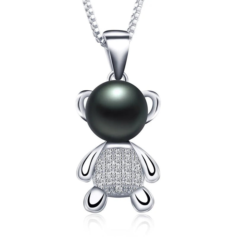 Sterling Silver Freshwater Pearl Bear Pendant Necklace
