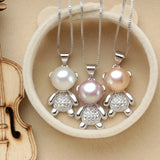 Sterling Silver Freshwater Pearl Bear Pendant Necklace
