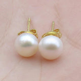 Akoya Natural Pearl Stud Round Beads Bright Jewelry 7-8mm