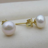 Akoya Natural Pearl Stud Round Beads Bright Jewelry 7-8mm