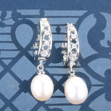 Natural Freshwater Pearl Drop Earrings Zircon 925 Sterling Silver Jewelry