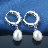 Natural Freshwater Pearl Drop Earrings Zircon 925 Sterling Silver Jewelry