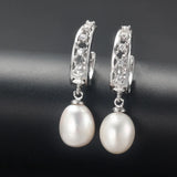 Natural Freshwater Pearl Drop Earrings Zircon 925 Sterling Silver Jewelry