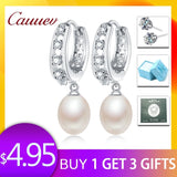 Natural Freshwater Pearl Drop Earrings Zircon 925 Sterling Silver Jewelry