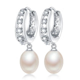 Natural Freshwater Pearl Drop Earrings Zircon 925 Sterling Silver Jewelry