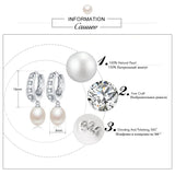 Natural Freshwater Pearl Drop Earrings Zircon 925 Sterling Silver Jewelry