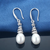 Freshwater Pearl Stud Earrings Zircon 925 Sterling Silver Jewelry