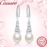 Freshwater Pearl Stud Earrings Zircon 925 Sterling Silver Jewelry