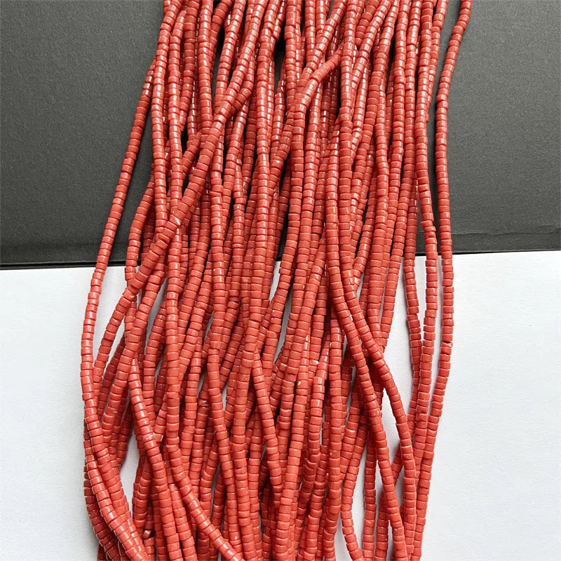 2*3MM Heishi Orange Red Coral Gem Stone Disc Beads Chip Disk