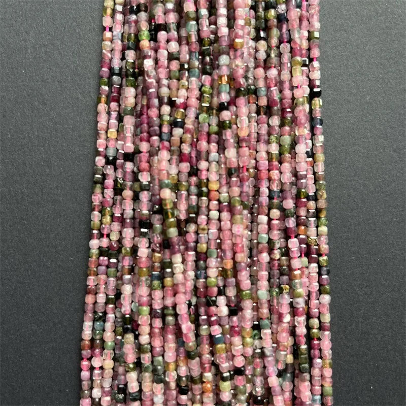 2MM Rare Clear Faceted Square Candy Tourmaline Mini Tony Gem Stone Beads