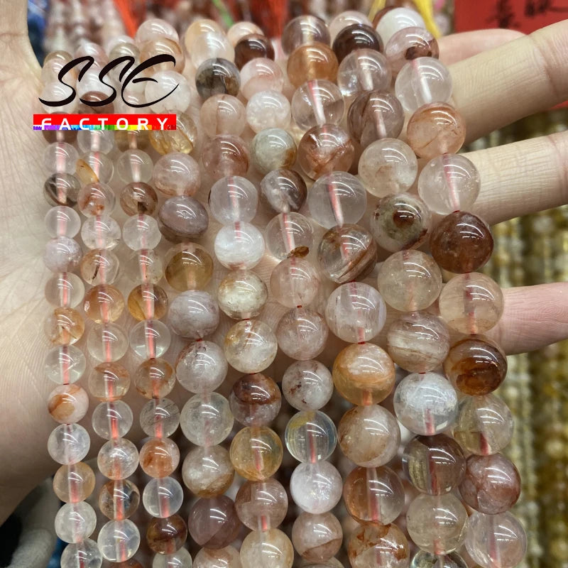 Natural Red Rutilated Quartz Round Beads 6-10mm 15''