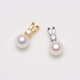 Freshwater Pearl Pendant 925 Silver Zircon Inlaid, 7-8mm
