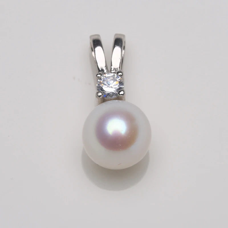 Freshwater Pearl Pendant 925 Silver Zircon Inlaid, 7-8mm