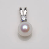 Freshwater Pearl Pendant 925 Silver Zircon Inlaid, 7-8mm