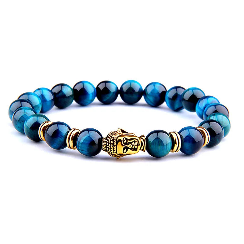 Royal Tiger Eye Men's Bracelet Natural Stone Buddha Stretch Charm Bracelets