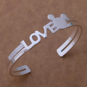 Sterling Silver Bangle Bracelet with Mickey Mouse Charm