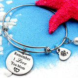 Stainless Steel I Love You Mom Pearl Heart Bangle