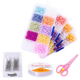 ABS Pearls Round Beads Box Cord Clasps Set DIY Bracelet Earrings