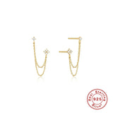 925 Silver Flower Stud Earrings with Zircons and Tassel Chain